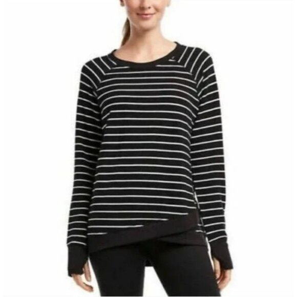Danskin Womens Black & White Striped Sweatshirt XL - Picture 1 of 9